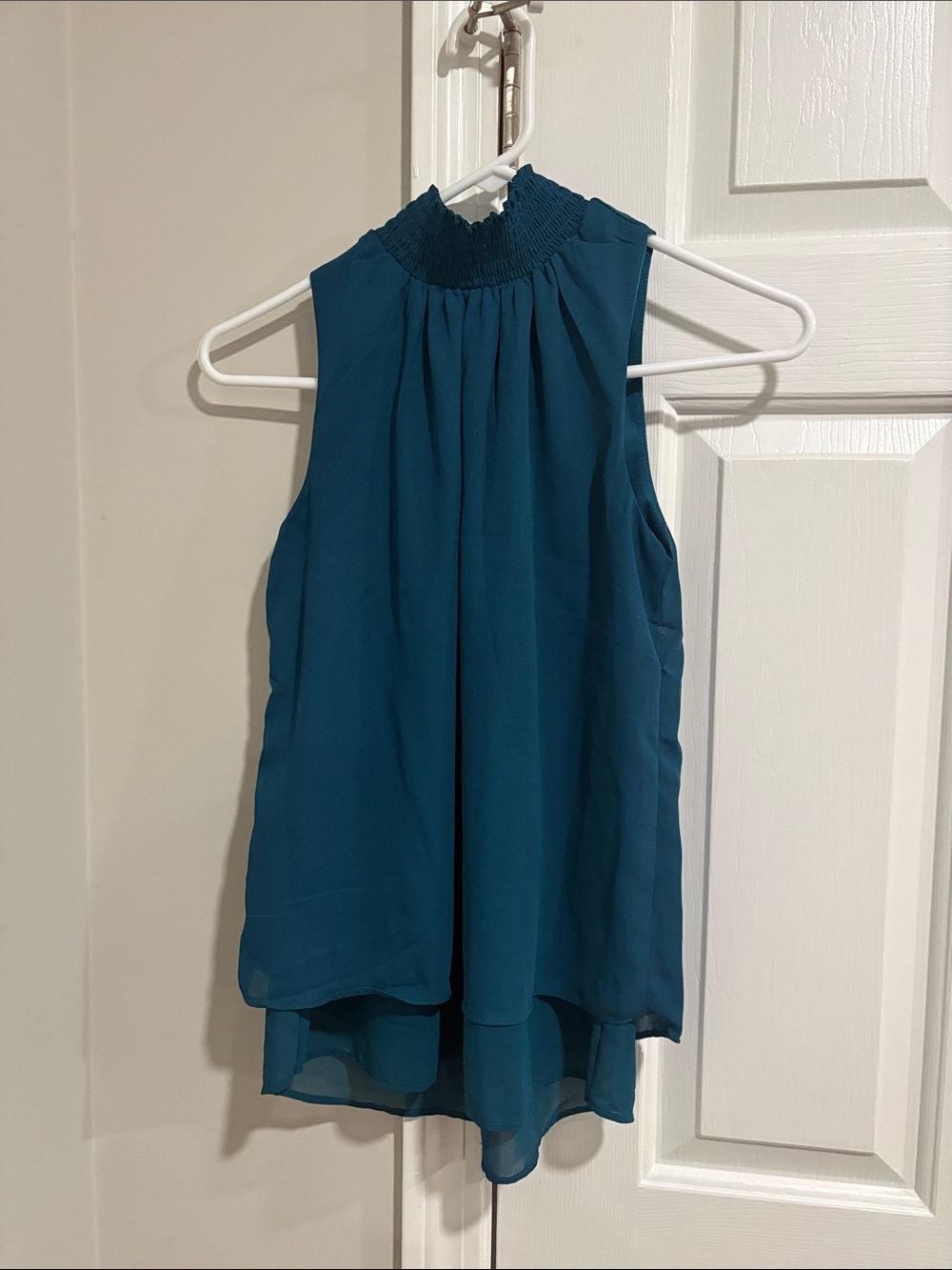 Japna Teal Smocked High-Neck Sleeveless Camisole